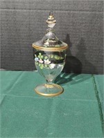 Vtg hand painted floral apothecary candy jar. 7.5"
