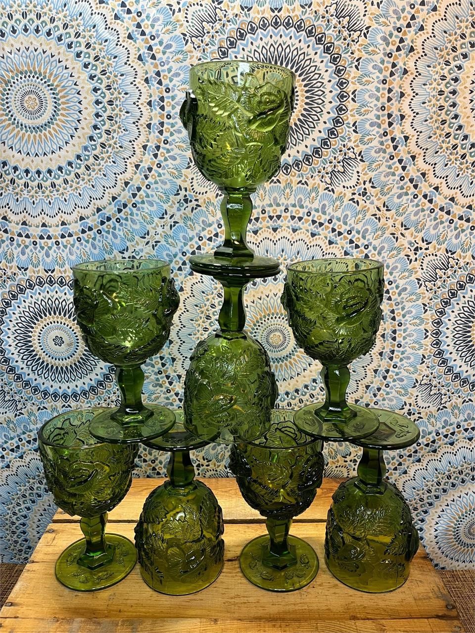 Fenton Green Glass Water Goblet - Set of 8
