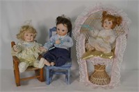 3 Porcelain Dolls In Chairs