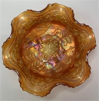 Carnival Glass Animal Design Footed Bowl