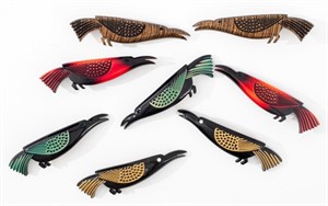 Carved Bakelite Two-Tone Bird Brooches, 8