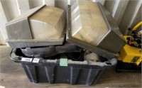 TOTE OF OUTDOOR LIGHTS, MIRRORS, DUCT WORK