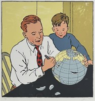 Vernon Fisher "Man Cutting Globe" Color Lithograph