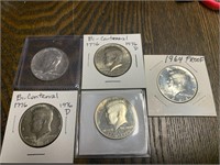 (5) Kennedy 1/2 Dollars (2) 1964, (3) 1976