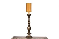 ANTIQUE BRASS CANDLE PRICKET AS FLOOR LAMP