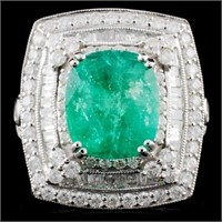 18K White Gold 3.24ct Emerald & 1.58ctw Diamond Ri