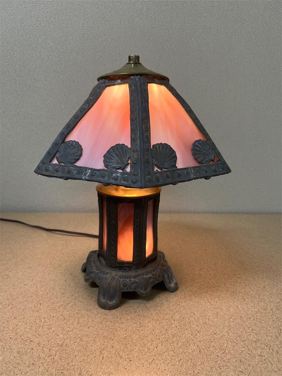 Antique Arts&Crafts Era Brass & Glass Table Lamp