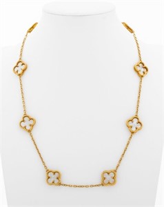 18K Yellow Gold MOP Alhambra Style Necklace