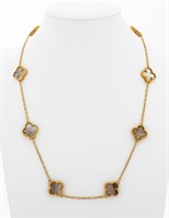 18K Yellow Gold  Abalone Alhambra Styled Necklace
