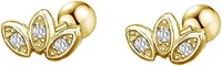 Gold-pl. Round.15ct White Topaz 3-stone Earrings