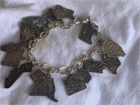 Vtg Sterling Silver Charm Bracelet w/ State Charms