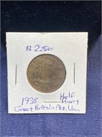 1938 half penny Great Britain coin