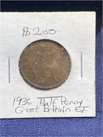 1936 half penny Great Britain coin