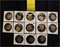 13 Jefferson nickels 1946-1964 missing 6 years