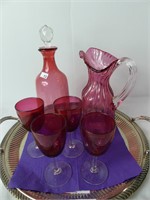 TRAY: 6 PCS. CRANBERRY GLASS