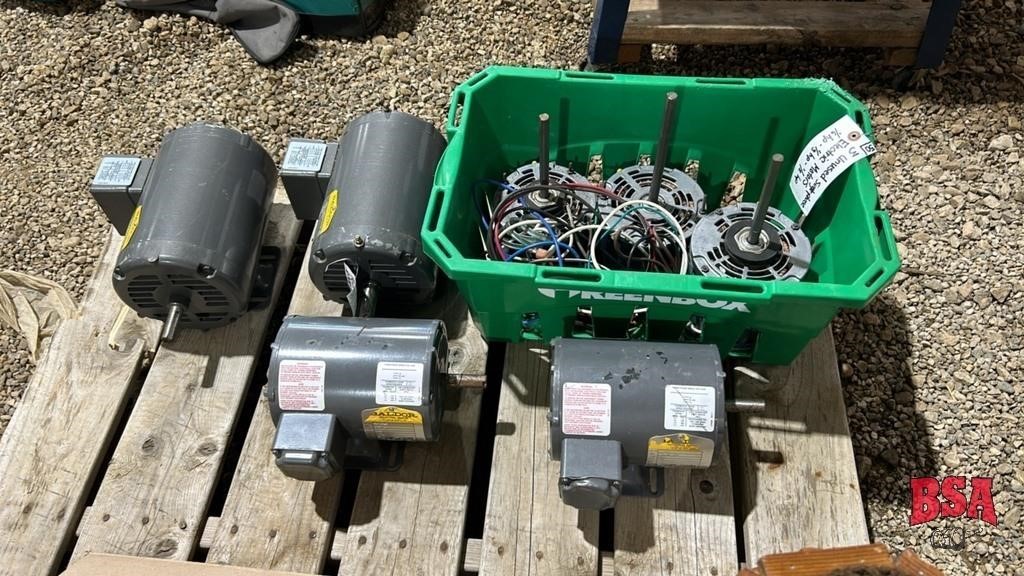 4 Unused 3 Ph. Elec. motors 1- 1/3 HP, 1 3/4 HP,