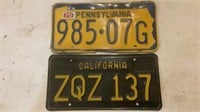 Vintage Pennsylvania & California License Plates