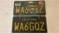 (2) Vintage 1963 California License Plates