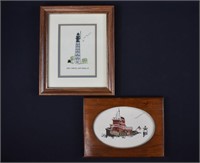 2 Nautical Lighthouse Framed Needlepoints