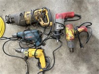 Reciprocating saw, drills, heat gun