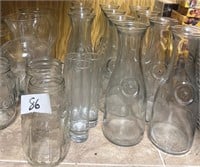 Vases, oil lamp, jars, milk bottles