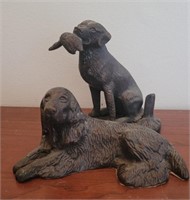 Pair of Cast Metal Dog Sculptures Lab Hunting