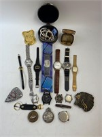 Various Watches, Belt Buckles, and Costume Jewelry