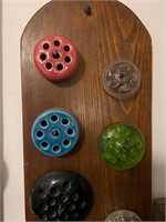 Collection of Flower Frogs on Wood Holder
