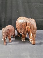 Pair of carved wood elephants, 12"h x 12"l , 9"h x