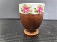 Wood and porcelain egg cup