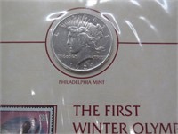 1924 peace dollar & stamp set (first olymics)