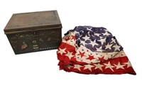 ANTIQUE AMERICAN FLAG FOR RAILING & METAL BOX