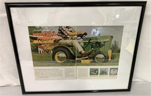 framed John Deere lawn tractor advertisement