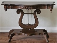 Vintage Lyre Harp Base Mohagany Console Table