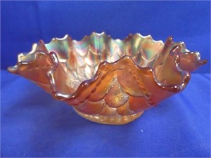 Dugan Carnival Glass On Clear Fish Scale,