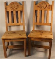 PAIR OF CARVED PINE REAL TEXAS SIZE CHAIRS