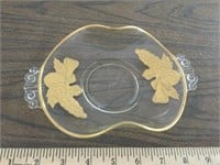 Mid Century Clear Bent Glass Dish Gold trim fruit