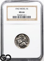 1942 Jefferson Nickel NGC MS66, Price Guide: $42