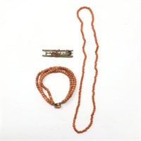 Victorian Coral Bracelet & Necklace GF Brooch