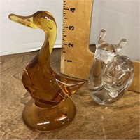 Art glass duck and snail