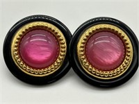 Vintage Black Lucite & Pink Acrylic Earrings