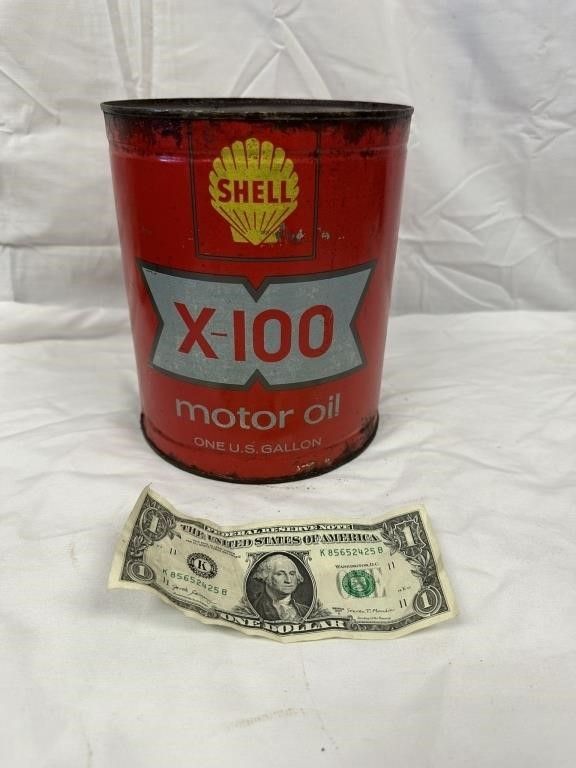 Collectible Shell X-100 Metal Motor Oil Can-1 Gal