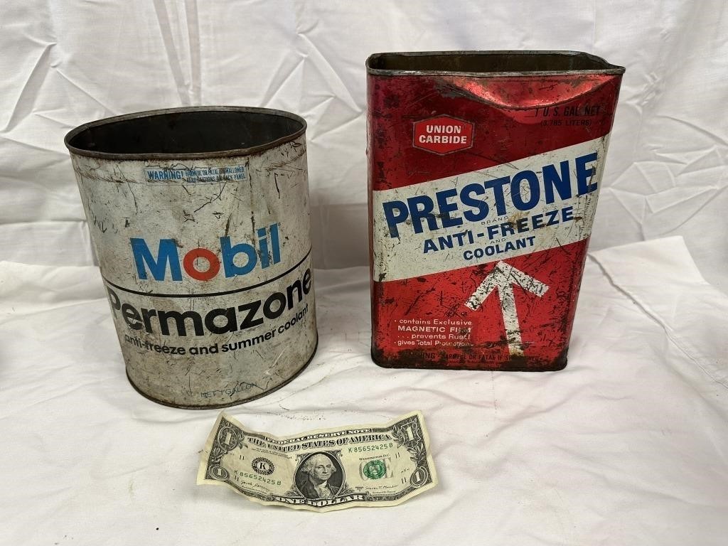 Collectible Mobil & Prestone Vtg. Anti-Freeze Cans