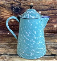 Vintage 11" graniteware enameled Porc. coffee pot