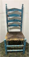 Blue Distressed Ladder-Back Chair