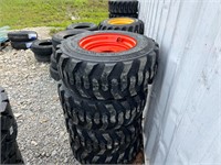 4 Unused 12-16.5 Tires on Orange Wheels