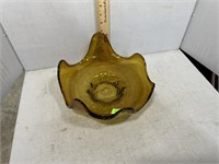 Amber Hand Blown Art Glass Bowl about 5” tall