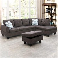 B498  Dark Brown Flannel Living Room Sofa Set (C)