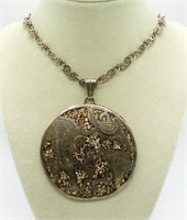 Inlaid Sterling Vintage Pendant with Chain