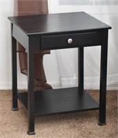 Black Side Table with Drawer and Shelf